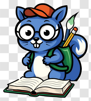Cartoon Squirrel Student - Blue Squirrel Reading A Book Transparent PNG