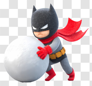 Batman Pushing Snowball - Cartoon Character With Snowball In Winter Transparent PNG