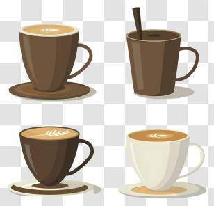 Cartoon - Assorted Coffee Cups With Different Beverages Transparent PNG