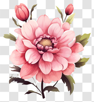 Doodle Style Pink Flower - Pink Dahlia Flower Illustration Transparent PNG
