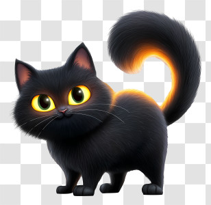 Black Cat Glowing - Fluffy Black Cat With Glowing Tail Transparent PNG