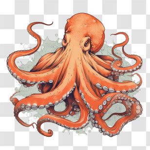 Octopus - Orange Octopus Cartoon Illustration Transparent PNG