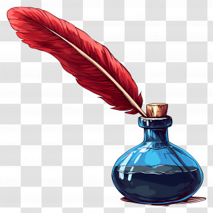 Inkpot And Feather Pen - Vintage Feather And Ink Bottle Illustration Transparent PNG