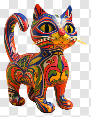 Fanciful Cat - Colorful Decorative Cat Figurine Transparent PNG