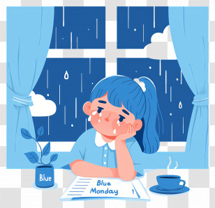 Blue Monday - Melancholic Girl On Blue Monday Transparent PNG
