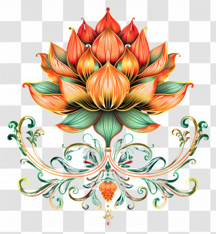 Line Art - Ornate Colorful Lotus Flower Transparent PNG