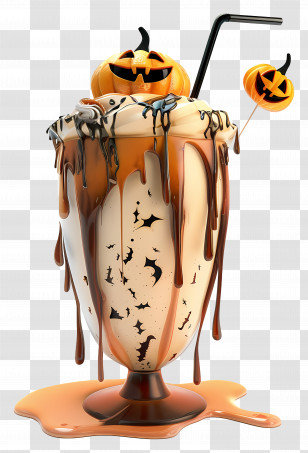 Halloween Milkshake - Halloween Milkshake With Pumpkin Design Transparent PNG
