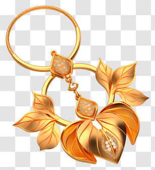 Jewellery Gold Sets - Elegant Golden Jewelry With Leaf Design Transparent PNG