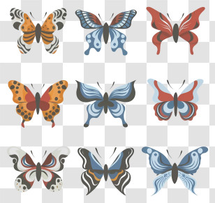 Cartoon - Collection Of Colorful Butterflies Transparent PNG