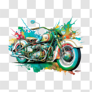 Multicolored Paints Motorcycle
 - Colorful Classic Motorcycle Watercolor Art Transparent PNG