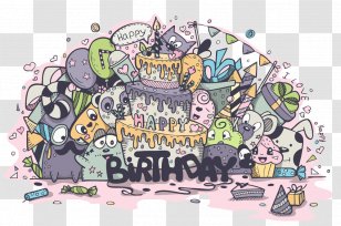 Birthday Cake With Cartoon Animals - Card Transparent PNG