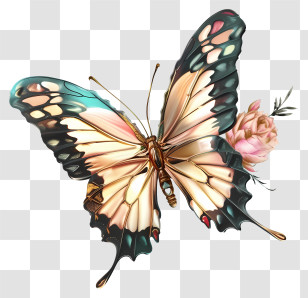 Elegant Butterfly Vector 3d - Elegant Colorful Butterfly With Floral Accent Transparent PNG