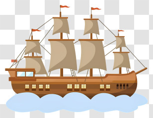Sailing Ship - Classic Wooden Sailing Ship Illustration Transparent PNG