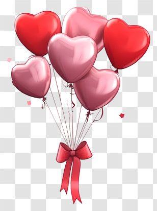 Sketch Valentine Gift Balloon - Heart-Shaped Balloons Tied With Red Ribbon Transparent PNG