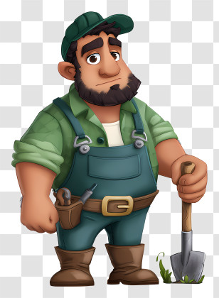 Man Working On Farm - Cartoon Farmer With Shovel Transparent PNG