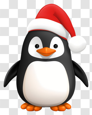 Cartoon Penguin - Penguin Wearing Santa Hat For Holiday Theme Transparent PNG