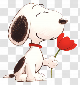 Snoopy - Cartoon Dog Holding A Red Flower Transparent PNG