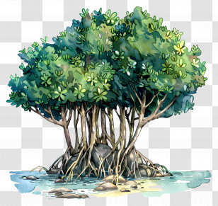 Mangrove Forest - Mangrove Tree With Roots In Water Illustration Transparent PNG