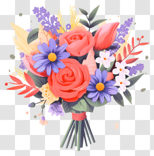 Bouquet Of Flowers - A Beautiful Colorful Flower Bouquet Illustration Transparent PNG