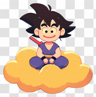 Goku - Cartoon Boy Sitting On A Flying Golden Cloud Transparent PNG