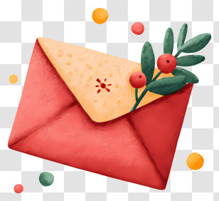 Christmas Envelope - Red Envelope With Foliage Transparent PNG