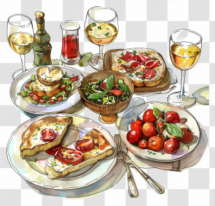 Italian Cuisine - Table With Various Foods Transparent PNG