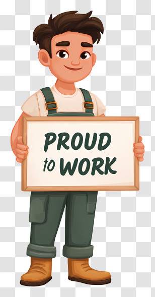 Labor Day Sign - Cartoon Worker Holding A Sign Transparent PNG