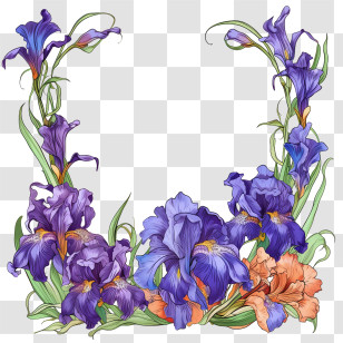 Iris Flower - Floral Frame Of Purple And Orange Iris Flowers Transparent PNG
