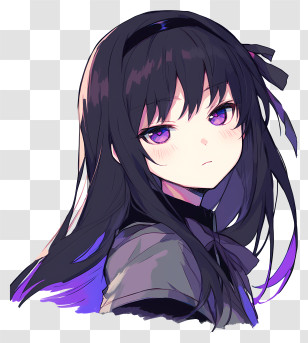 Chibi Homura Akemi - Anime Girl With Black Hair Transparent PNG