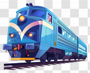Train - Blue Modern Train On Railway Tracks Transparent PNG