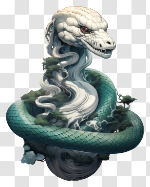 Serpent Day - Mythical White And Green Snake Transparent PNG