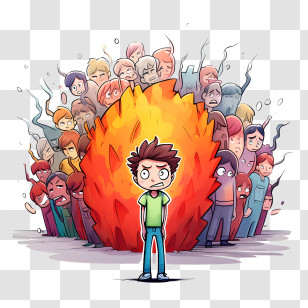 Stop Bullying Day - Boy With Fire And Crowd Transparent PNG