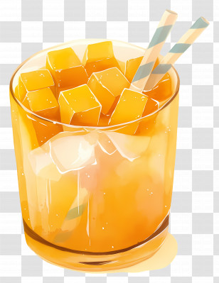 Mango Caramel Frappuccino - Orange Iced Drink With Ice Cubes In Glass Transparent PNG