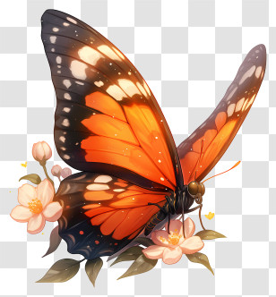 Spring Butterfly - Vibrant Monarch Butterfly On Blossom Transparent PNG