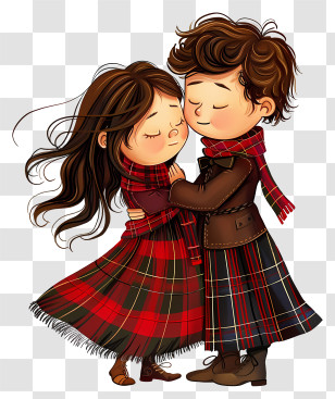 Tartan Day - Couple Hugging In Plaid Outfits Transparent PNG