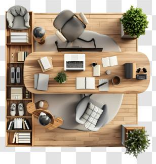 Office Desk - Organized Office Desk With Laptop And Books Transparent PNG