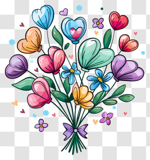 Bouquet - Bouquet Of Colorful Heart-shaped Flowers Transparent PNG