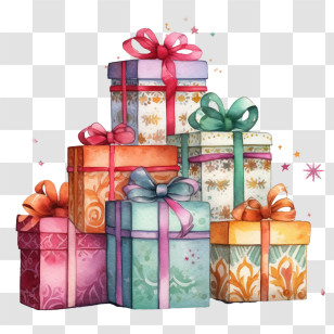 Watercolor Christmas Gifts
 - Stacked Decorated Gift Boxes In Festive Colors Transparent PNG