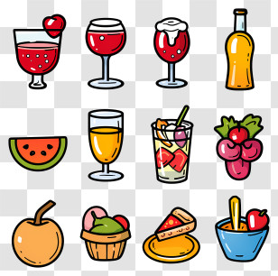 Food Drinks - Colorful Food And Drinks Doodle Transparent PNG