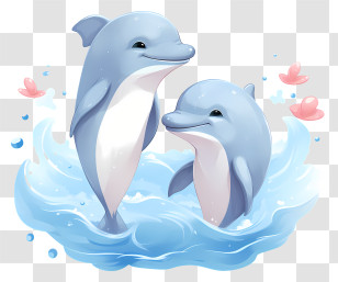 Dolphins - Cartoon Blue Dolphins In Splashing Water Transparent PNG