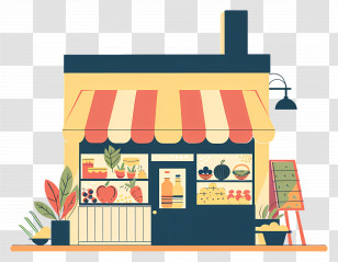 Market - Illustration Of A Local Grocery Store Front Transparent PNG