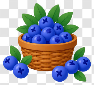 Fresh Blueberries In Woven Basket - Basket Of Fresh Blueberries With Leaves Transparent PNG
