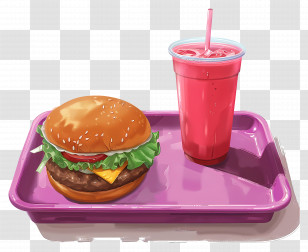 Fast Food - Burger And Drink On Tray Transparent PNG