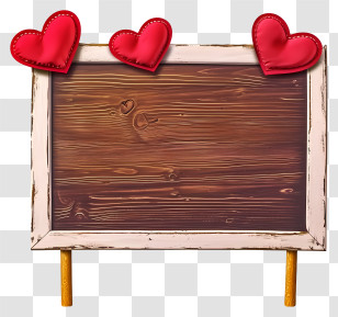 Valentine Sign Board Icon - Wooden Board With Red Hearts Transparent PNG