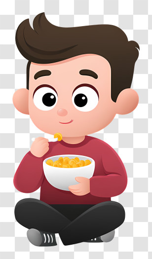 Cartoon Boy Eating Food - Boy Eating Cereal Cartoon Transparent PNG
