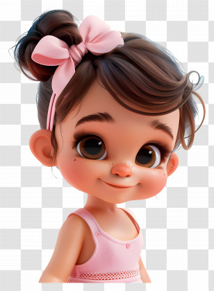 Baby Girl - Cute Animated Girl With Pink Bow Transparent PNG