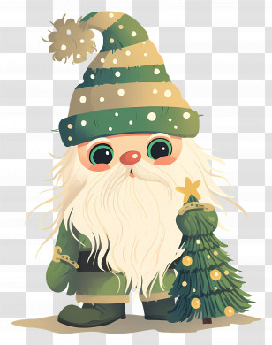 Christmas Gnome - Cute Green Santa With Mini Christmas Tree Transparent PNG