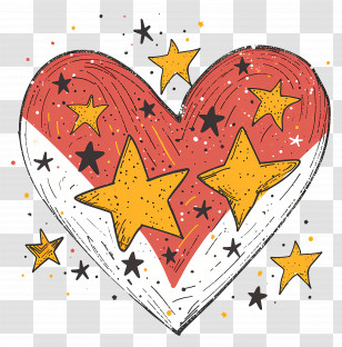 Heart With Stars - Doodle Heart With Stars Artistic Design Transparent PNG