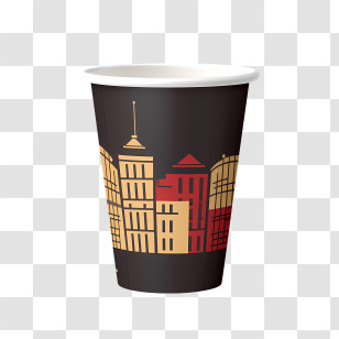 Paper Cup - Black Paper Cup With City Design Transparent PNG