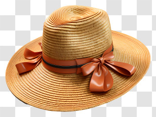 Hat - Straw Hat With Ribbon Bows Transparent PNG